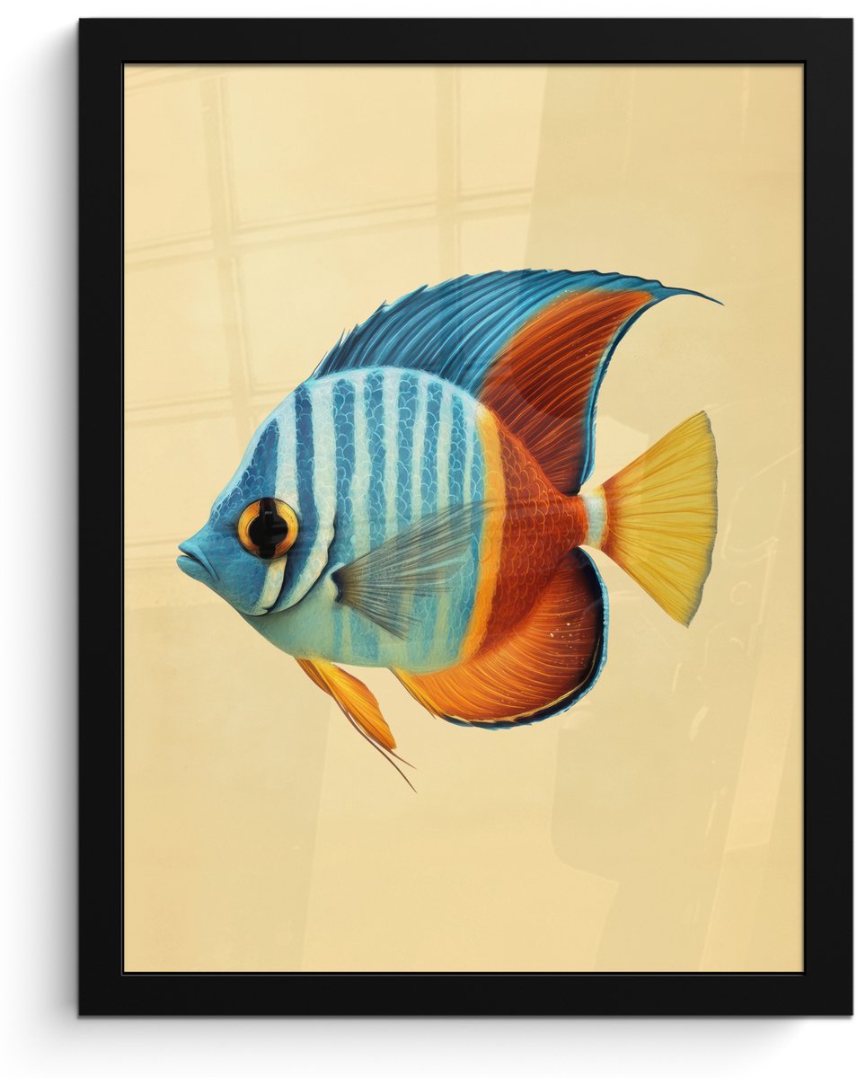 FrameYourWall Poster in lijst - Fotolijst 30x40 cm - Posters - Vis - Vinnen - Blauw - Ogen - Posterlijst zwart - Decoratie - Wanddecoratie woonkamer - Muurdecoratie slaapkamer
