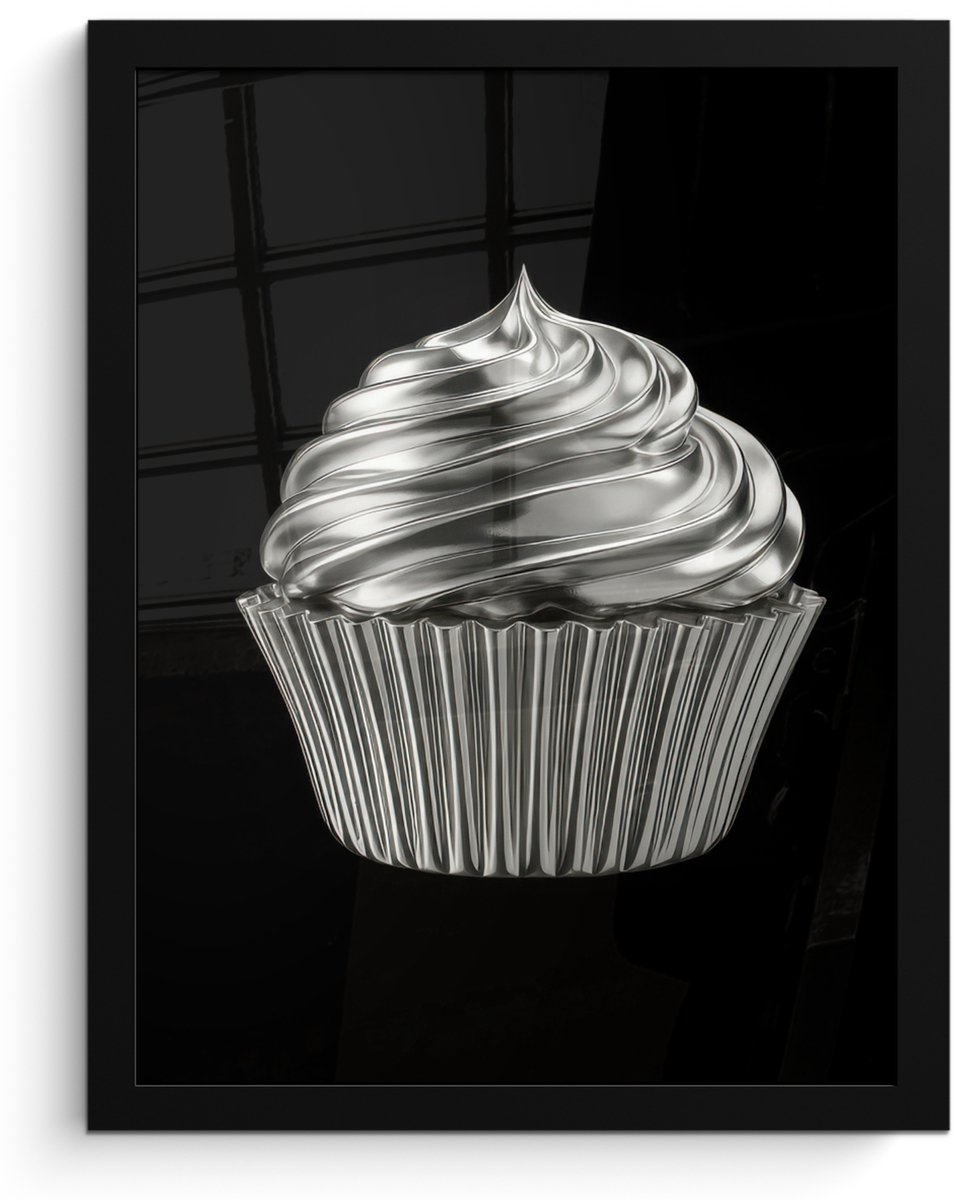FrameYourWall Poster in lijst - Fotolijst 30x40 cm - Posters - Cupcake - Luxueus - Zilver - Posterlijst zwart - Decoratie - Wanddecoratie woonkamer - Muurdecoratie slaapkamer