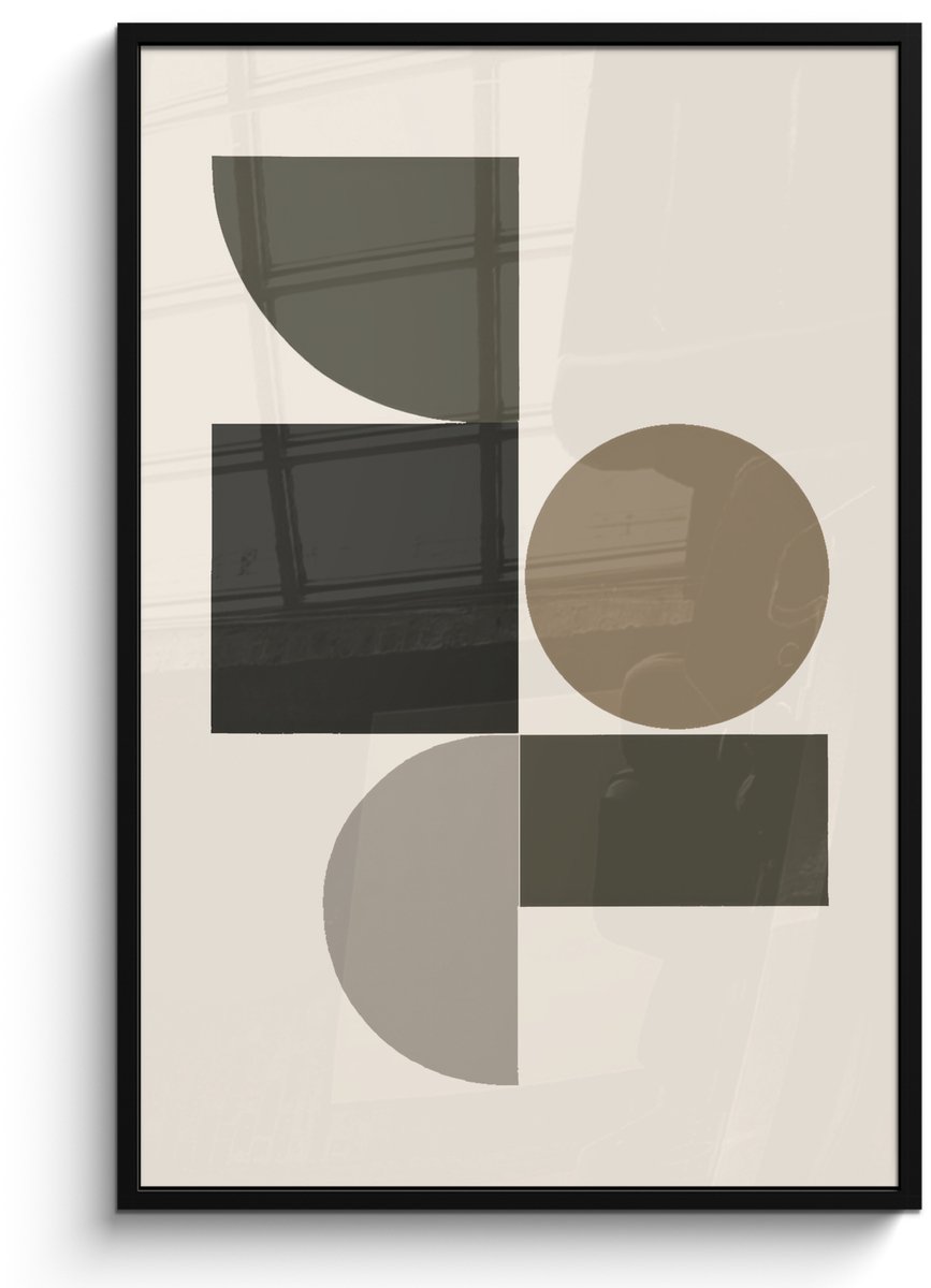 FrameYourWall Poster in lijst - Fotolijst 80x120 cm - Posters - Aardetinten - Abstracte compositie - Eenvoudige vormen - Posterlijst zwart - Decoratie - Wanddecoratie woonkamer - Muurdecoratie slaapkamer Aardetinten - Vormen