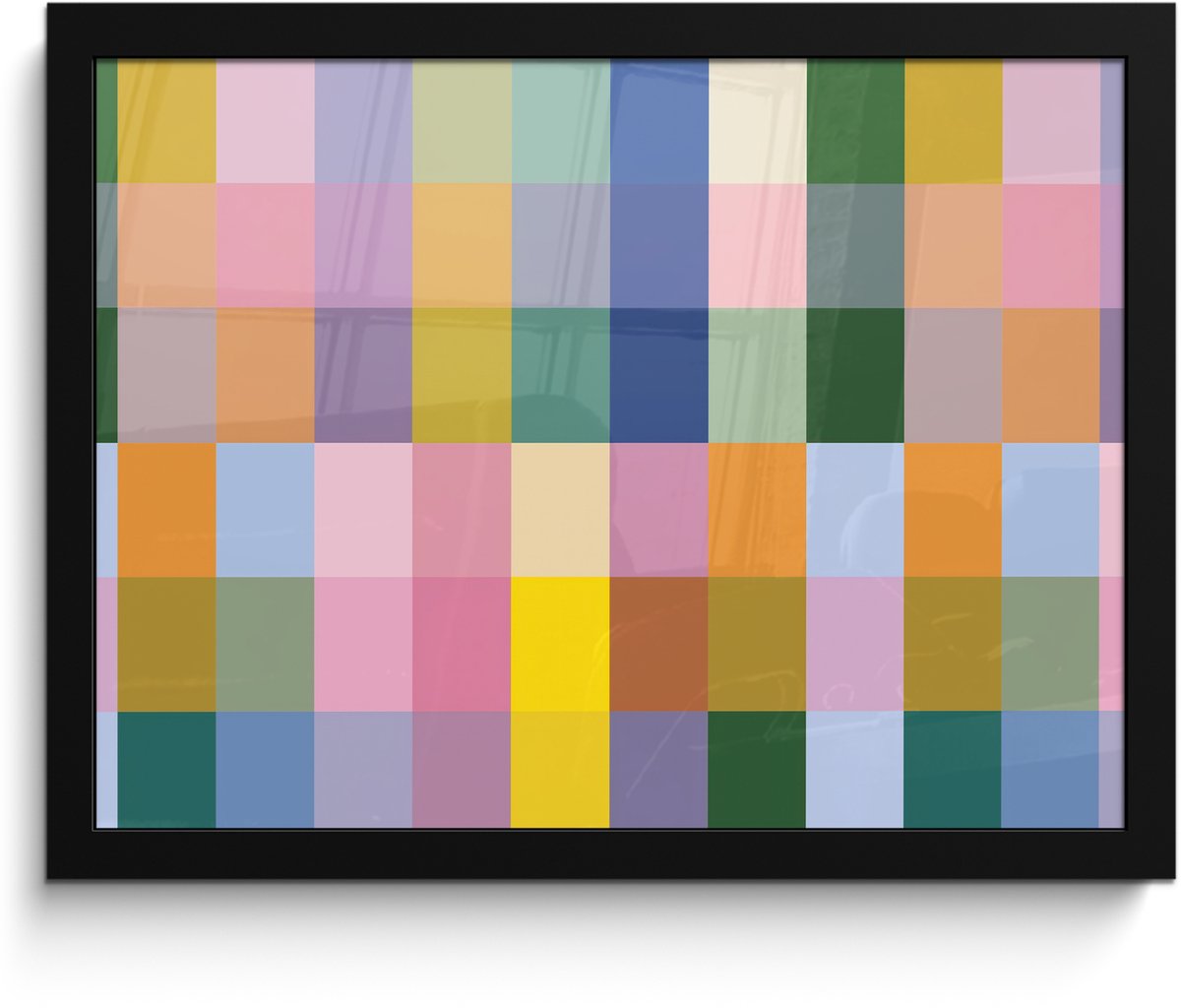 FrameYourWall Poster in lijst - Fotolijst 40x30 cm - Posters - Blokken - Vierkant - Patroon - Gekleurd - Posterlijst zwart - Decoratie - Wanddecoratie woonkamer - Muurdecoratie slaapkamer