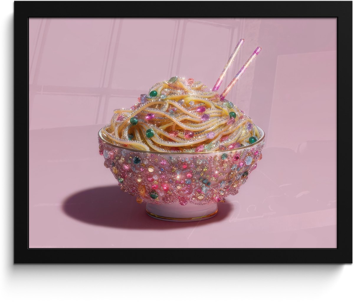 FrameYourWall Poster in lijst - Fotolijst 40x30 cm - Posters - Noodles - Edelstenen - Stokjes - Roze - Posterlijst zwart - Decoratie - Wanddecoratie woonkamer - Muurdecoratie slaapkamer