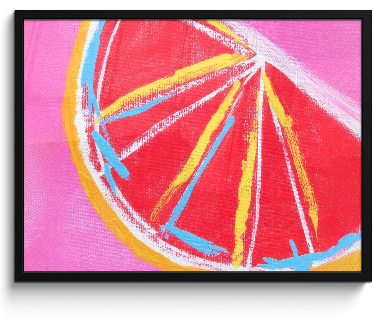 FrameYourWall Poster in lijst - Fotolijst 80x60 cm - Posters - Grapefruit - Geschilderd - Roze - Strepen - Posterlijst zwart - Decoratie - Wanddecoratie woonkamer - Muurdecoratie slaapkamer
