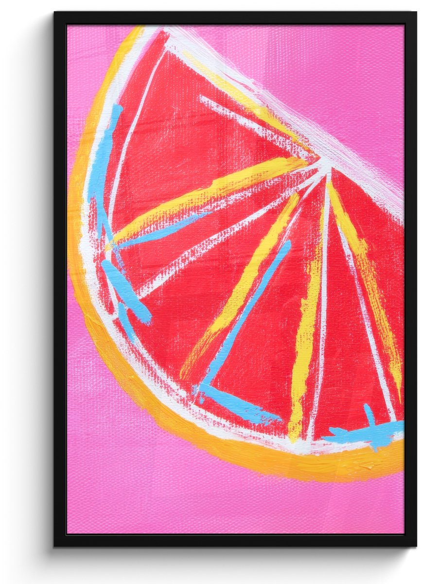 FrameYourWall Poster in lijst - Fotolijst 60x90 cm - Posters - Grapefruit - Geschilderd - Roze - Strepen - Posterlijst zwart - Decoratie - Wanddecoratie woonkamer - Muurdecoratie slaapkamer