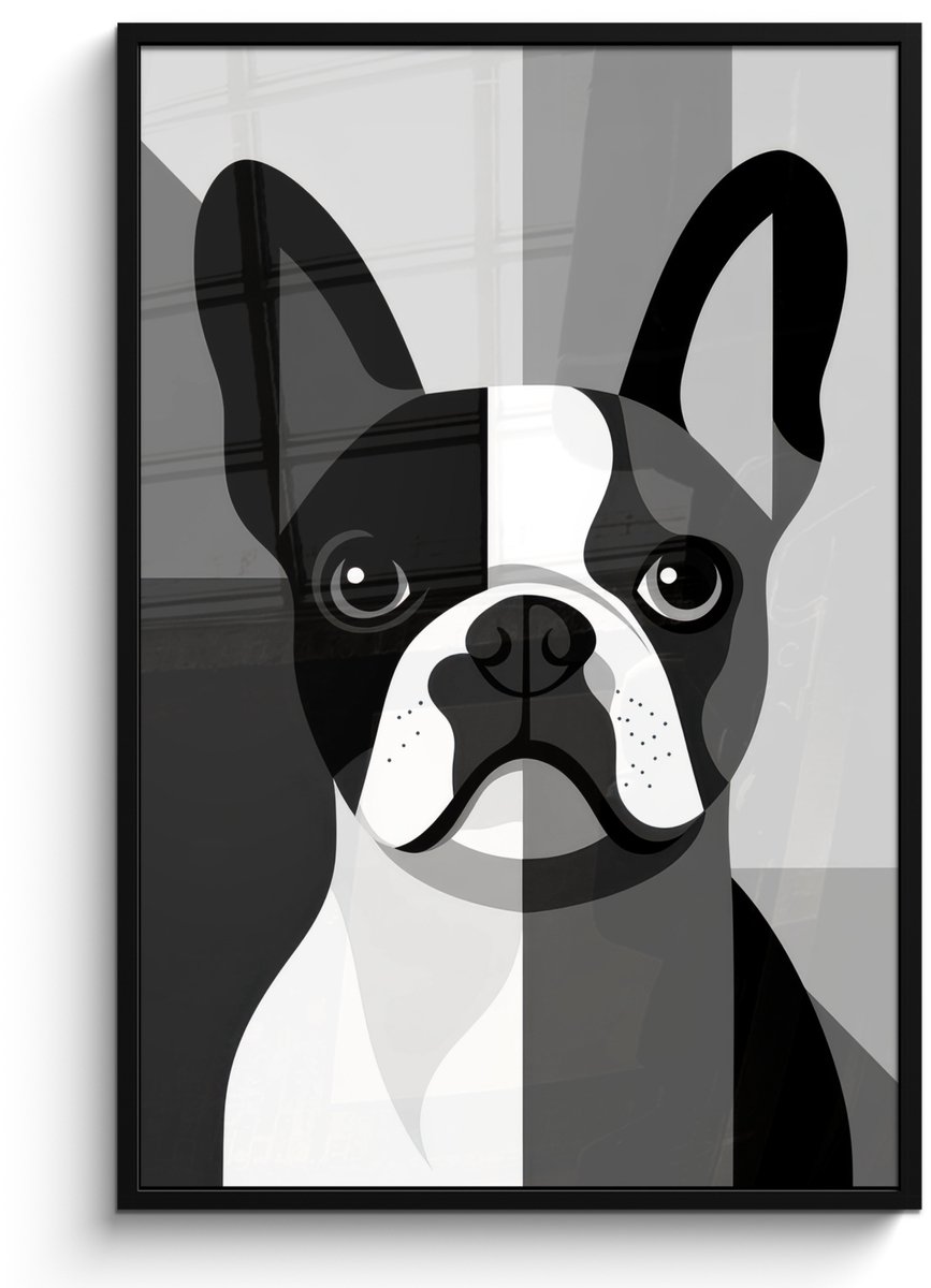 FrameYourWall Poster in lijst - Fotolijst 80x120 cm - Posters - Buldog - Zwart - Abstract - Vlakken - Posterlijst zwart - Decoratie - Wanddecoratie woonkamer - Muurdecoratie slaapkamer