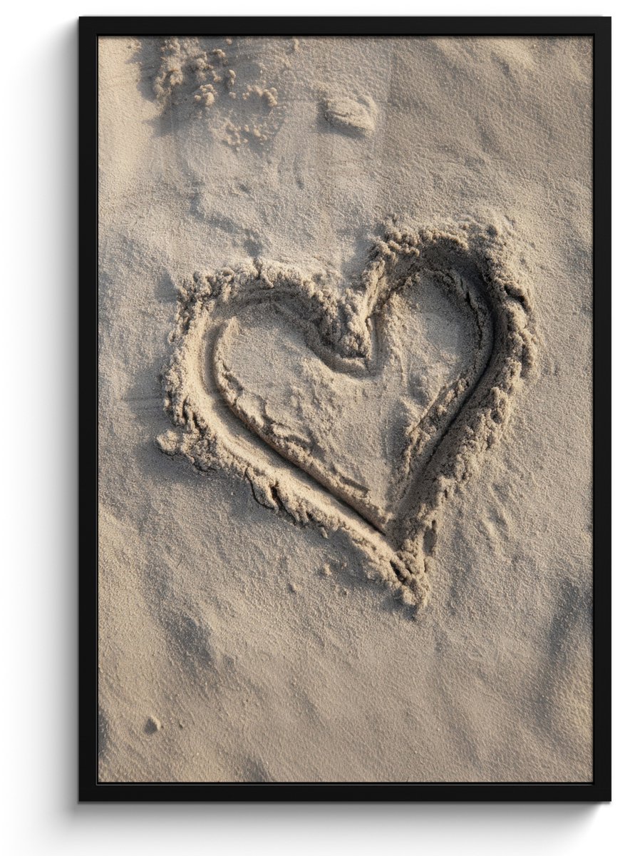 FrameYourWall Poster in lijst - Fotolijst 60x90 cm - Posters - Hartvorm - Getekend - Beige - Zand - Posterlijst zwart - Decoratie - Wanddecoratie woonkamer - Muurdecoratie slaapkamer Hartvorm - Zand