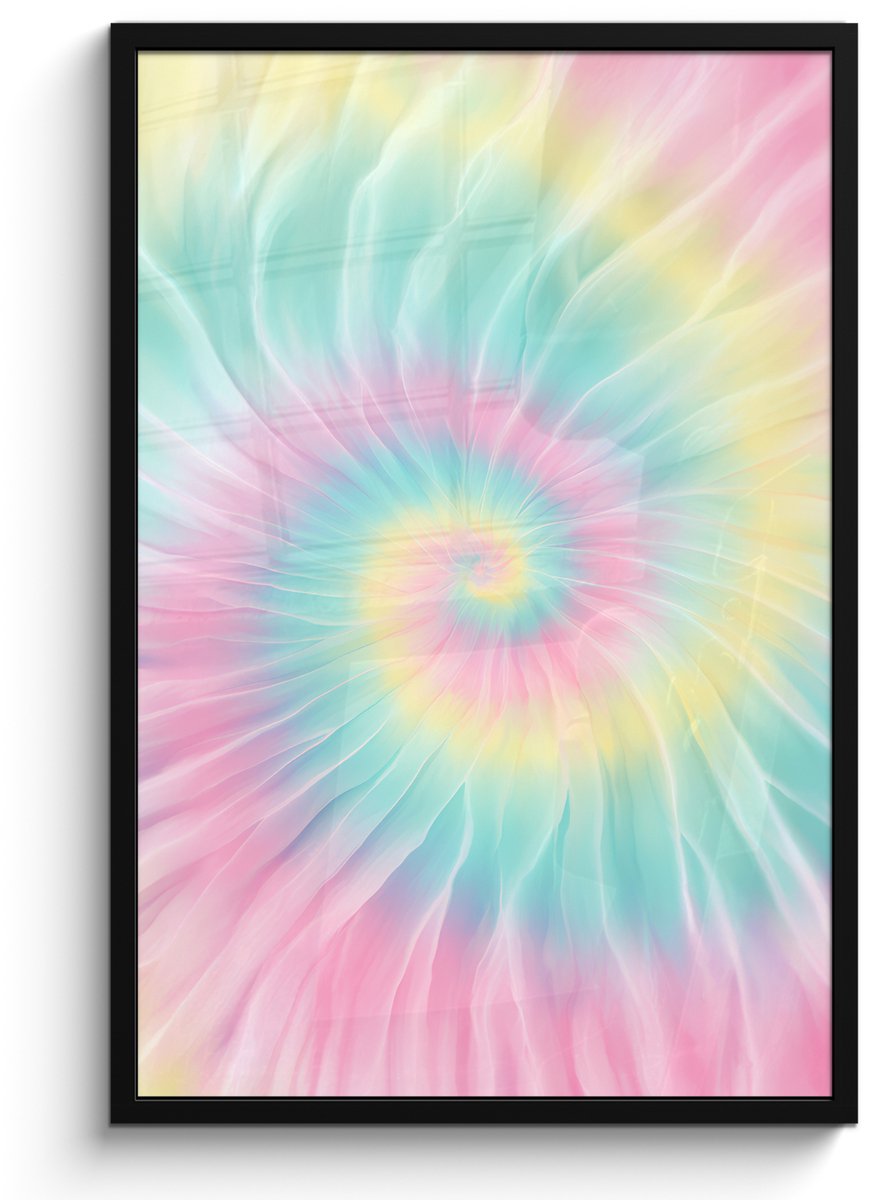 FrameYourWall Poster in lijst - Fotolijst 60x90 cm - Posters - Pasteltinten - Tie dye - Roze - Posterlijst zwart - Decoratie - Wanddecoratie woonkamer - Muurdecoratie slaapkamer