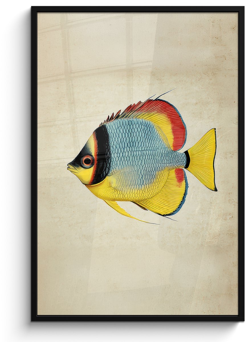 FrameYourWall Poster in lijst - Fotolijst 80x120 cm - Posters - Kleurrijk - Vis - Schubben - Illustratie - Posterlijst zwart - Decoratie - Wanddecoratie woonkamer - Muurdecoratie slaapkamer Vis - Kleurrijk