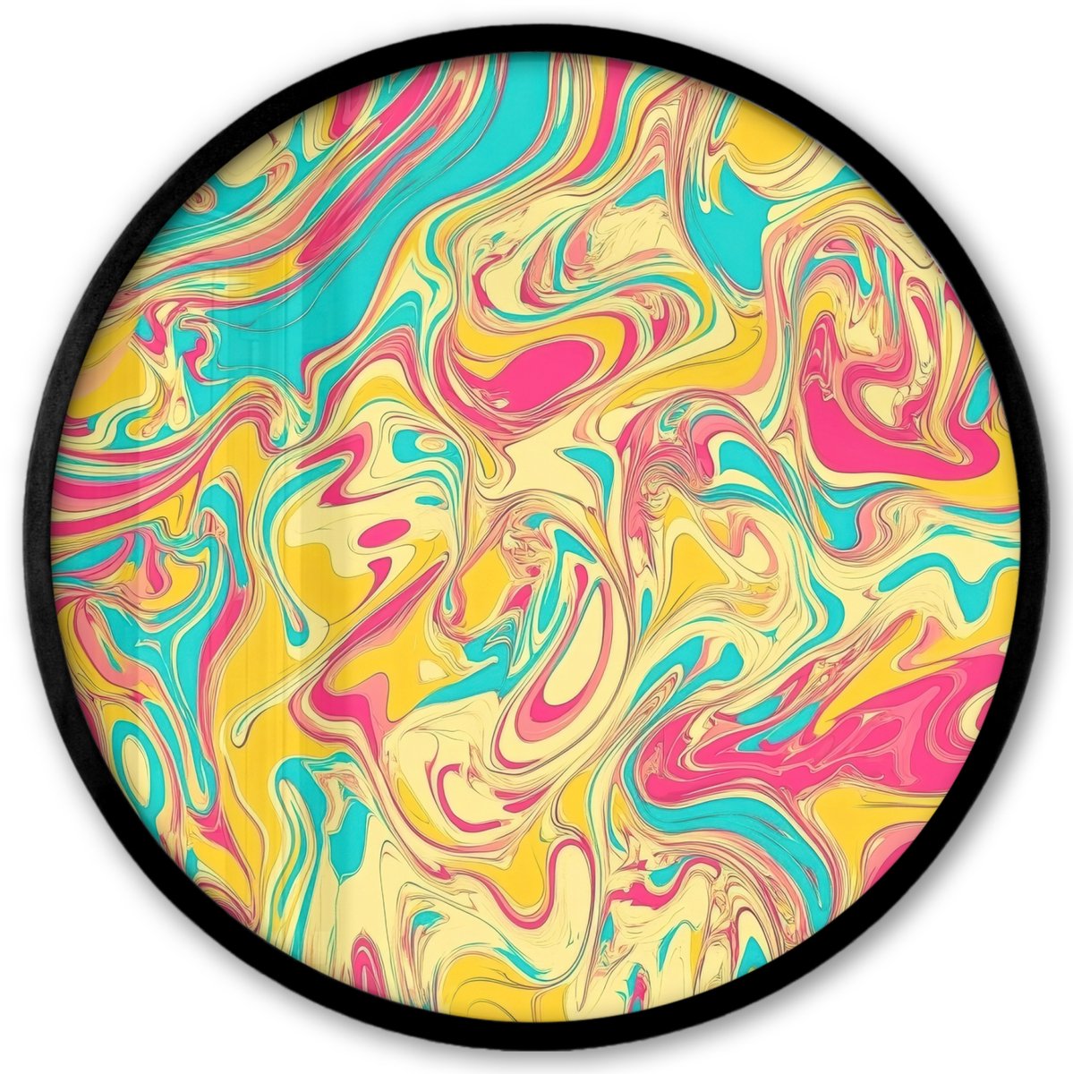 FrameYourWall Poster in lijst Rond - Fotolijst 40x40 cm - Posters - Geel - Roze - Blauw - Retro - Ronde posterlijst zwart - Decoratie - Wanddecoratie woonkamer - Muurdecoratie slaapkamer