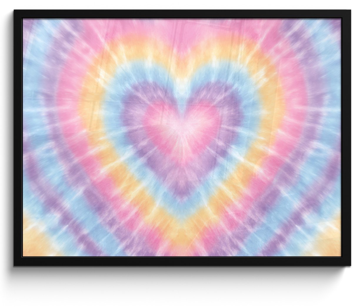 FrameYourWall Poster in lijst - Fotolijst 80x60 cm - Posters - Hartvorm - Pastelkleuren - Tie Dye - Posterlijst zwart - Decoratie - Wanddecoratie woonkamer - Muurdecoratie slaapkamer Multicolor