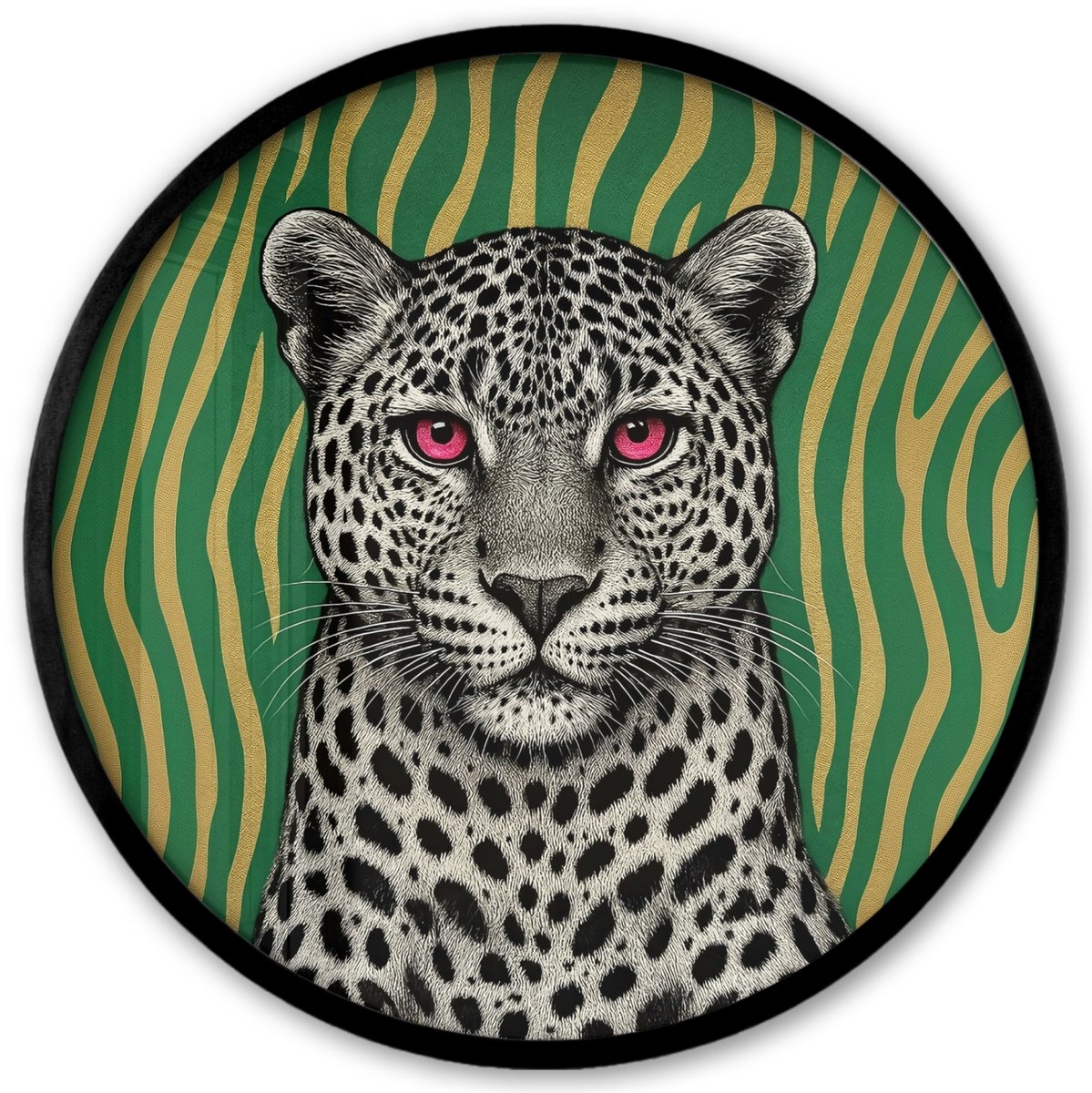 FrameYourWall Poster in lijst Rond - Fotolijst 40x40 cm - Posters - Panter - Zebrapatroon - Groen - Ronde posterlijst zwart - Decoratie - Wanddecoratie woonkamer - Muurdecoratie slaapkamer