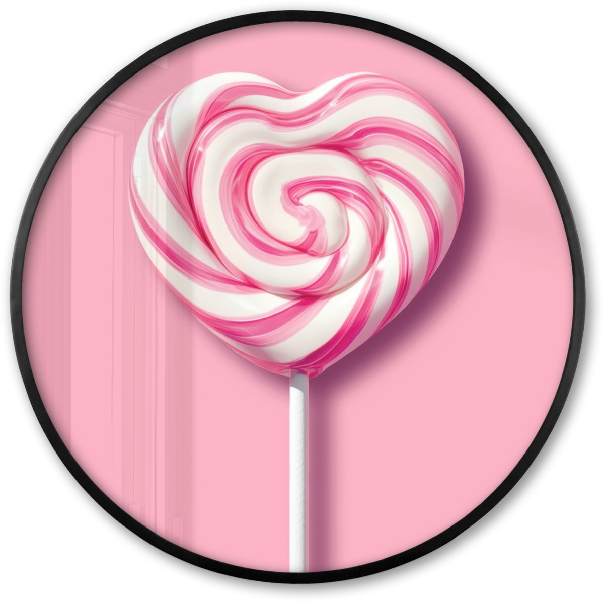 FrameYourWall Poster in lijst Rond - Fotolijst 80x80 cm - Posters - Snoep - Lolly - Hart- Roze - Ronde posterlijst zwart - Decoratie - Wanddecoratie woonkamer - Muurdecoratie slaapkamer