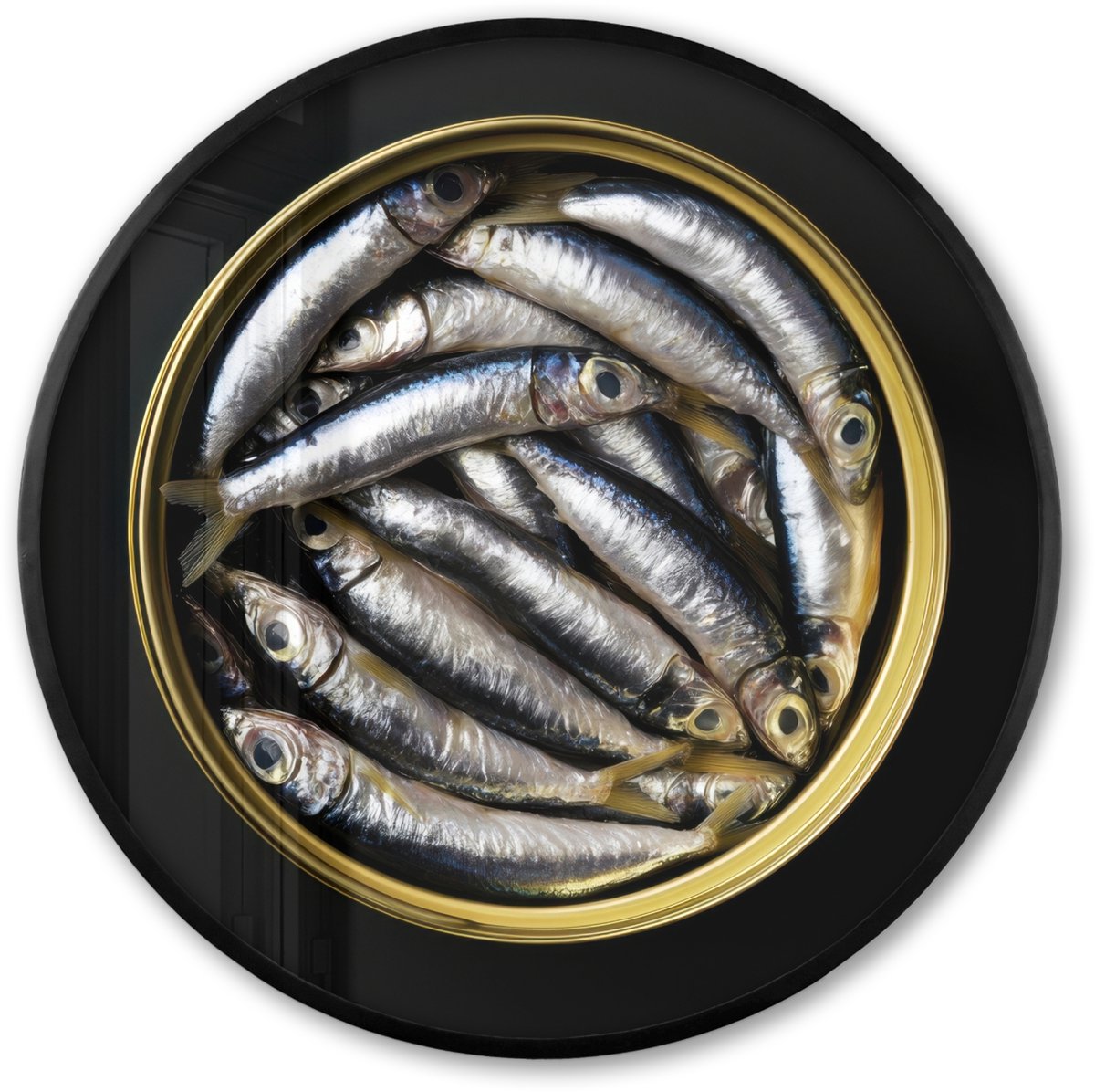 FrameYourWall Poster in lijst Rond - Fotolijst 80x80 cm - Posters - Sardines - Vissen - Rond - Zwart - Ronde posterlijst zwart - Decoratie - Wanddecoratie woonkamer - Muurdecoratie slaapkamer