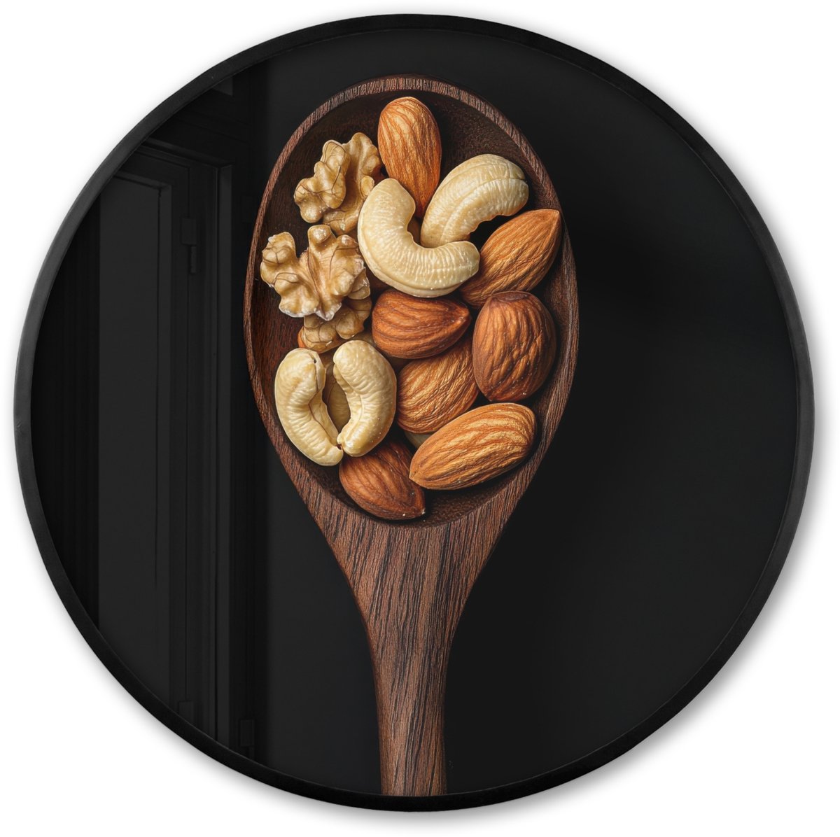 FrameYourWall Poster in lijst Rond - Fotolijst 60x60 cm - Posters - Hout - Noten - Zwart - Ronde posterlijst zwart - Decoratie - Wanddecoratie woonkamer - Muurdecoratie slaapkamer Lepel - Hout - Noten