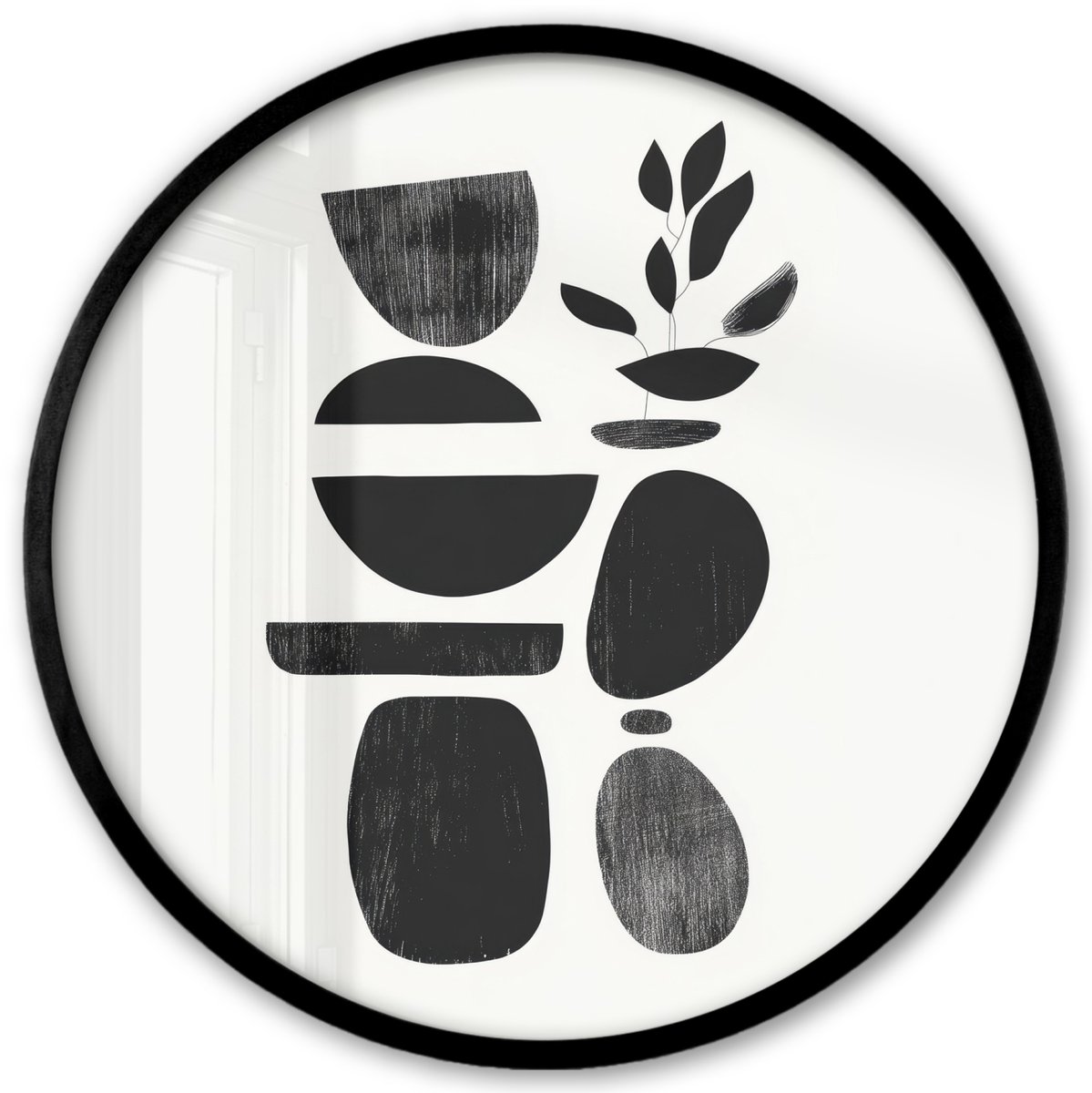 FrameYourWall Poster in lijst Rond - Fotolijst 40x40 cm - Posters - Japandi - Zwart - Abstract - Ronde posterlijst zwart - Decoratie - Wanddecoratie woonkamer - Muurdecoratie slaapkamer Figuren