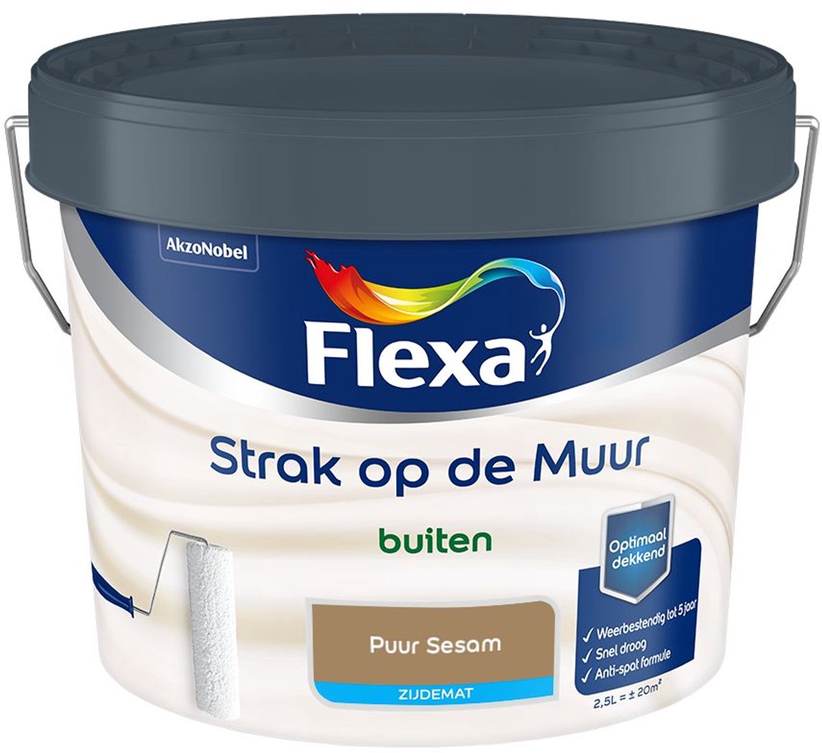 Flexa - Strak op de Muur Buiten Muurverf Zijdemat - Puur Sesam - Mengverf - 2.5 L