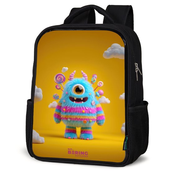 NoBoringSuitcases.com® - Rugzak zwart - Schooltas jongen & meisje - Kleurrijk eenogig monster - Rugtas voor school - Boekentas kind - Schoolrugzak - Kinderrugzak