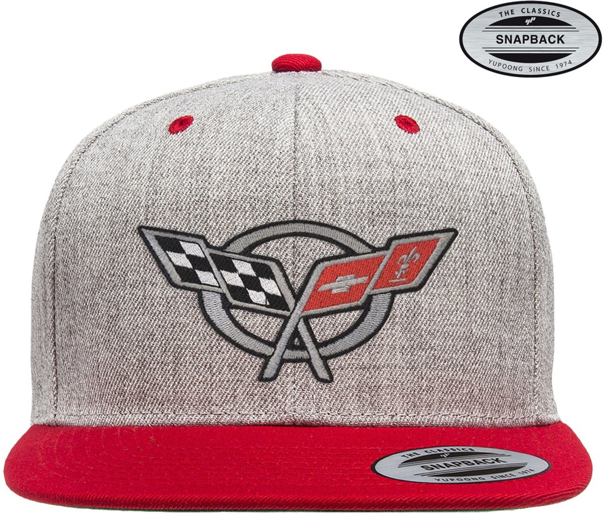 Corvette Cap C5 Flags Premium Snapback Cap GM-91-CORV9902-CB63 HeatherGreyRed