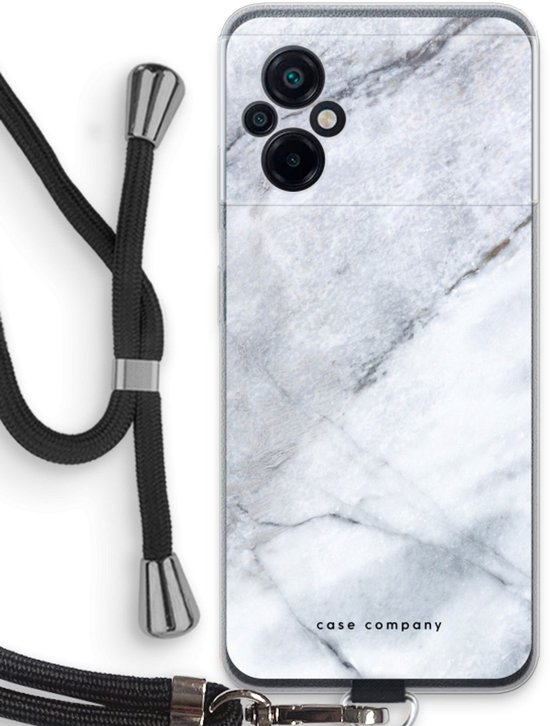 Case Company® - Coque avec cordon pour Xiaomi Poco M5 - Marbre Witte - Coque avec cordon Zwart - Protection sur tous les côtés et sur le bord de l'écran