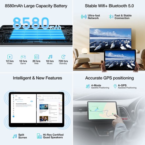 Doogee T30s Touchscreen-tablet 11 Pouces 2,4k 7,6 mm Ultradunne Android 14 16Go Ram + 256Go Rom/TF 1TB 5G WiFi Batterij 8580MAH,Zwart van DOOGEE — afbeelding 3