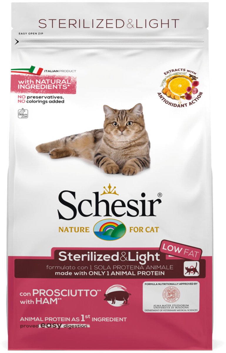 Schesir Kattenvoer Dry Sterilized Ham – 6 x 1,5 kg – Voordeelverpakking