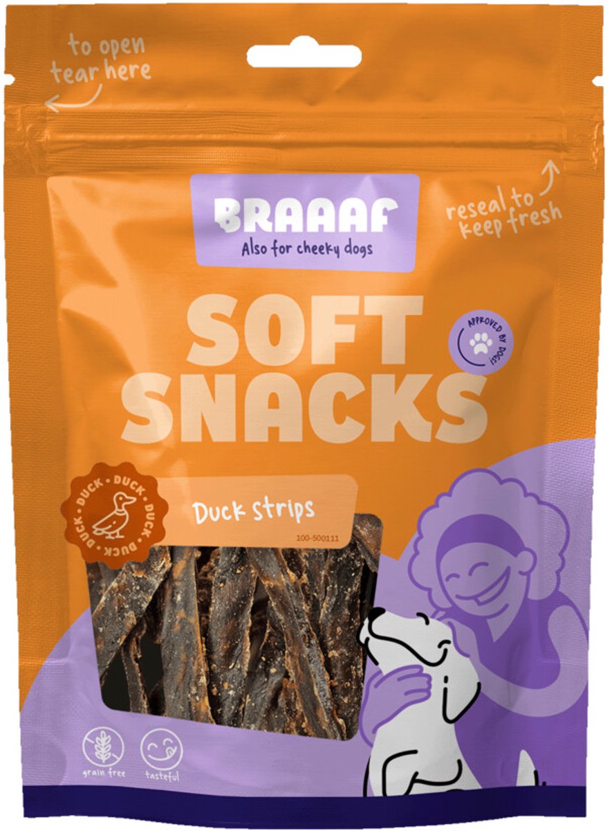 Braaaf Hondensnack Reepjes Eend - 10 x 85 gr - Voordeelverpakking