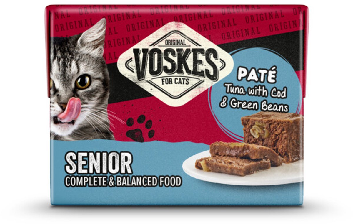 Voskes Voskes Original Paté Senior tonijn & Kabeljauw & Sperziebonen - 8 x 95 gr