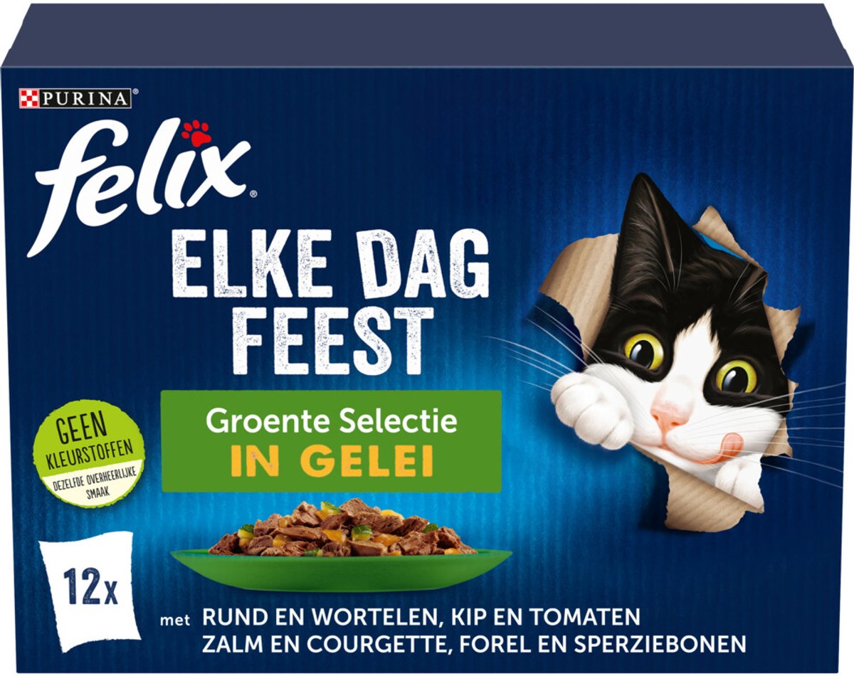 Felix Kattenvoer Nat Pouch in Gelei Elke Dag Feest Groente Selectie 12 x 85 gr