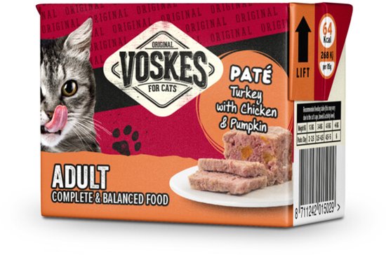 Voskes Kattenvoer Nat Paté Adult Kalkoen met Kip & Pompoen - 24 x 85 gr - Voordeelverpakking
