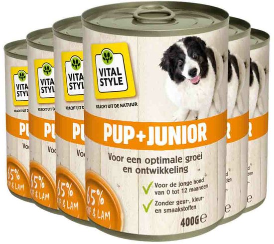 Vitalstyle Hondenvoer Blik Puppy - Junior - 6 x 400 gr - Voordeelverpakking