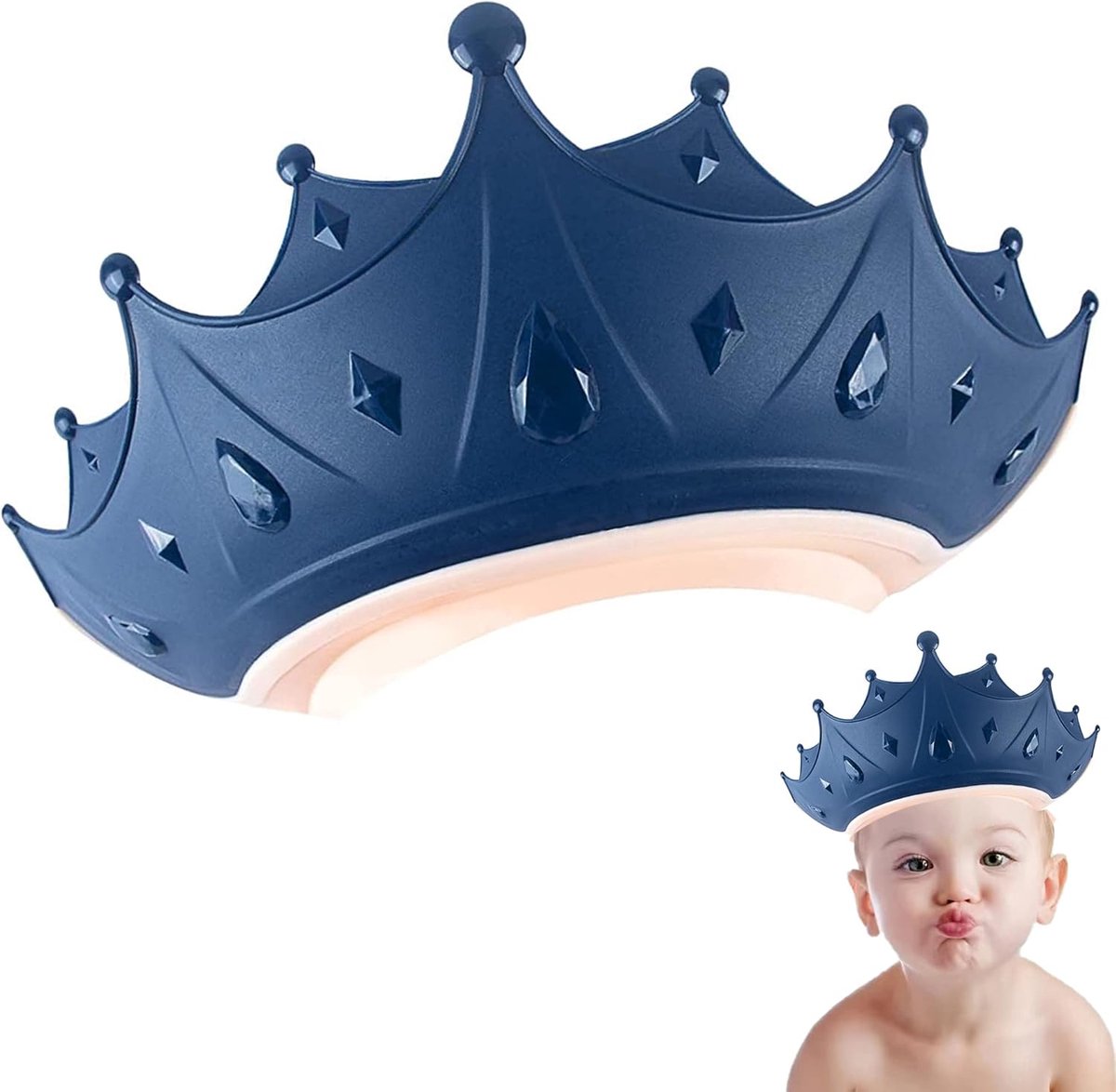 Babydouchemuts, Babydouchemuts, Douchemuts voor kinderen van 0 tot 9 jaar, Verstelbare zwemmuts voor kinderen, Beschermt ogen en oren van kinderen, Kroon - Blauw