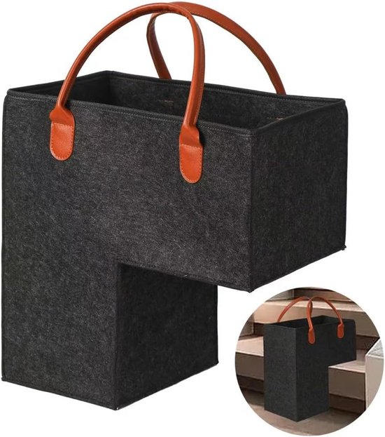 Panier d'escalier pliable en L - Sac de rangement - Panier d'escalier en feutre - Panier à linge - Panier à jouets - Articles ménagers - Pour linge et speelgoed - 42 x 42 x 25,5 cm - Noir
