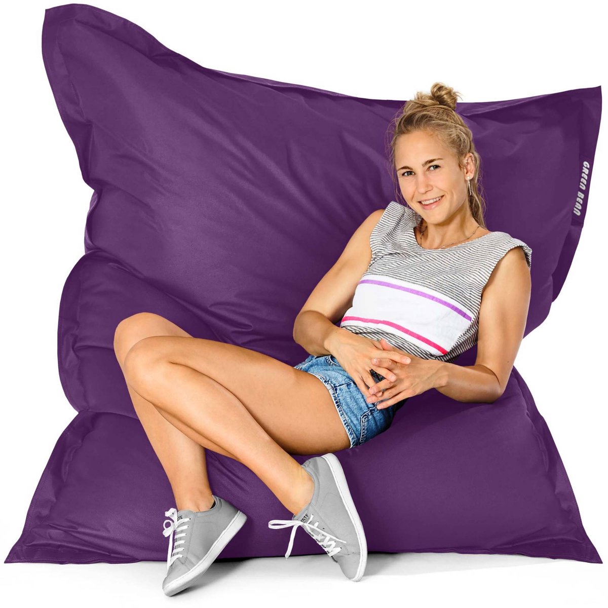 Green Bean® Indoor Zitzak "Square" 120x160cm met 270 liter EPS-korrelvulling - voor kinderen en volwassenen - Paars