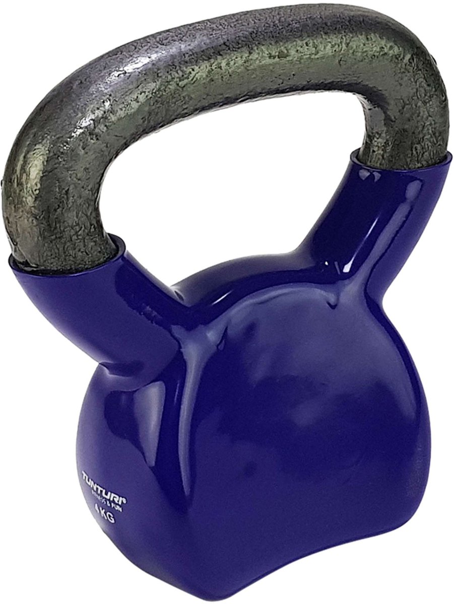 Tunturi Kettlebell - Vinyl - 4 kg - Paars - incl. gratis fitness app