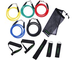 Tunturi Resistance Band Set - Weerstandsbanden - Fitness elastiek - 5 stuks + Accessoires - Incl. gratis fitness app