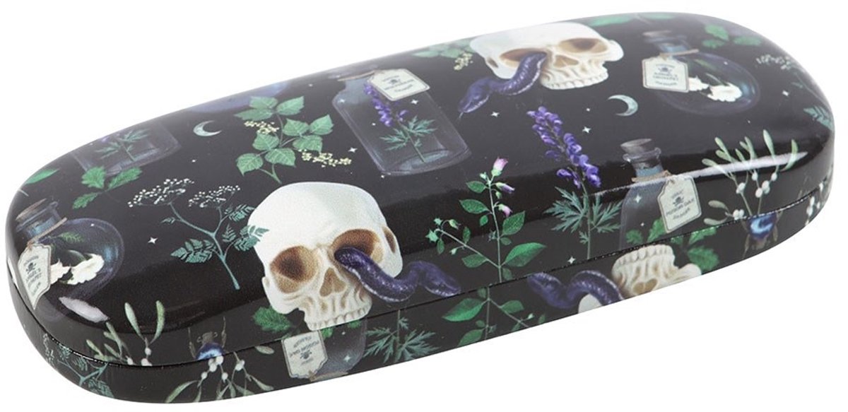 Gotische 'Venom & Vines All Over Print Glasses Case' Brilhoes - PU Bril Etui met Schedels en Planten - Inclusief Poetsdoekje