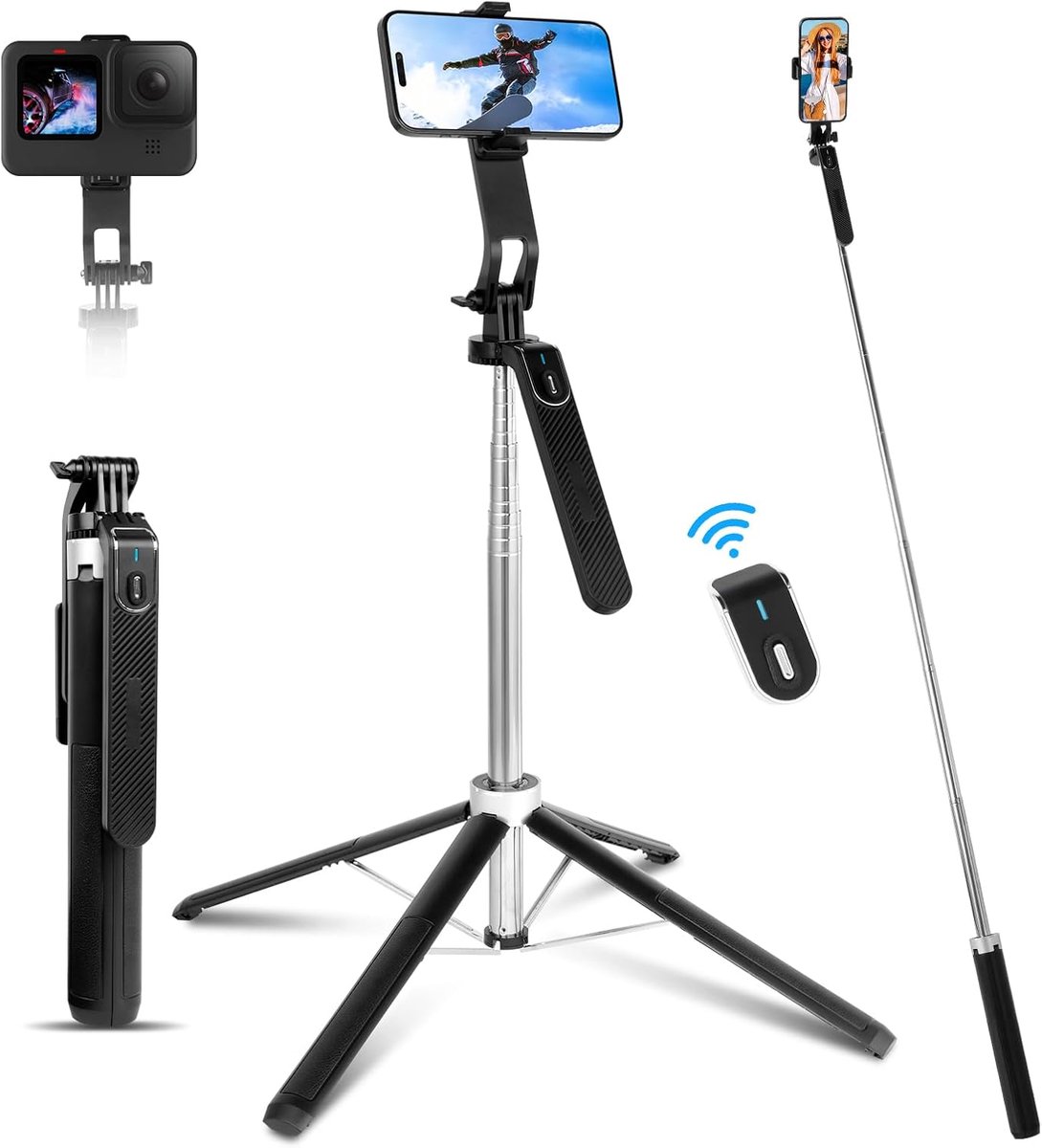 Selfiestick 180 cm met Quad Tripod en Bluetooth Afstandsbediening
