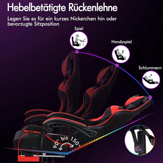 Gamingstoel met Massagefunctie, Inklapbare Voetensteun en Ergonomisch Ontwerp — afbeelding 5