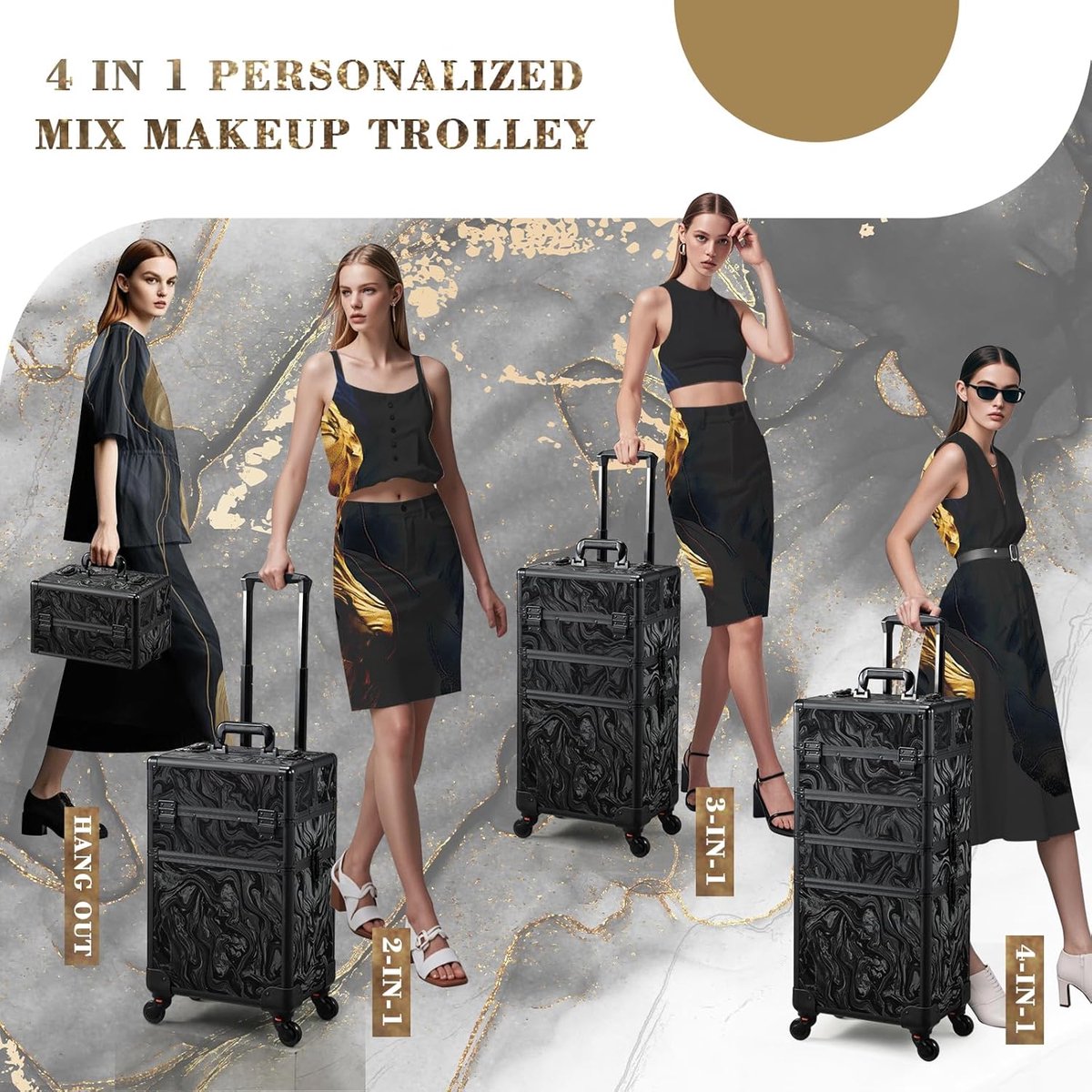 Grote 4-in-1 Cosmeticakoffer met Wieltjes - Professionele Make-up Trolley voor Kappers