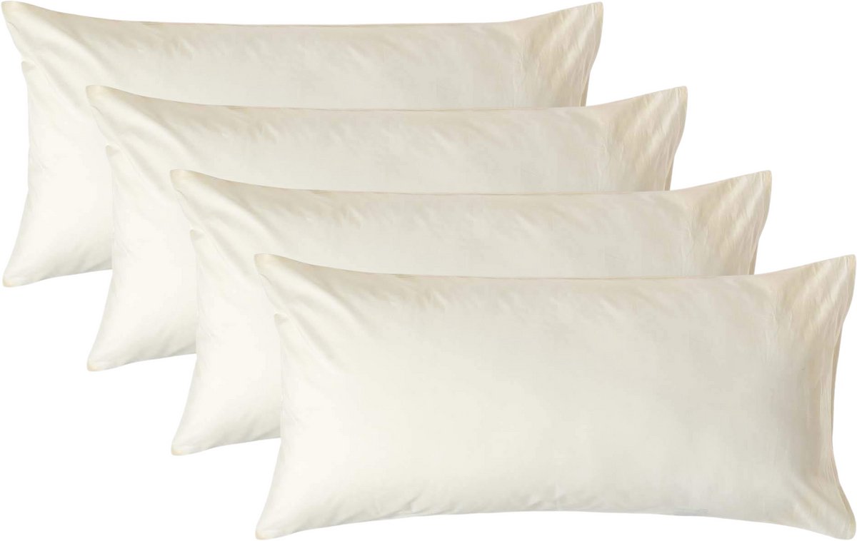 Homescapes Kussensloop 50x90 cm Set van 4 – Crème – 100% Egyptisch Perkal Katoen – 200 TC