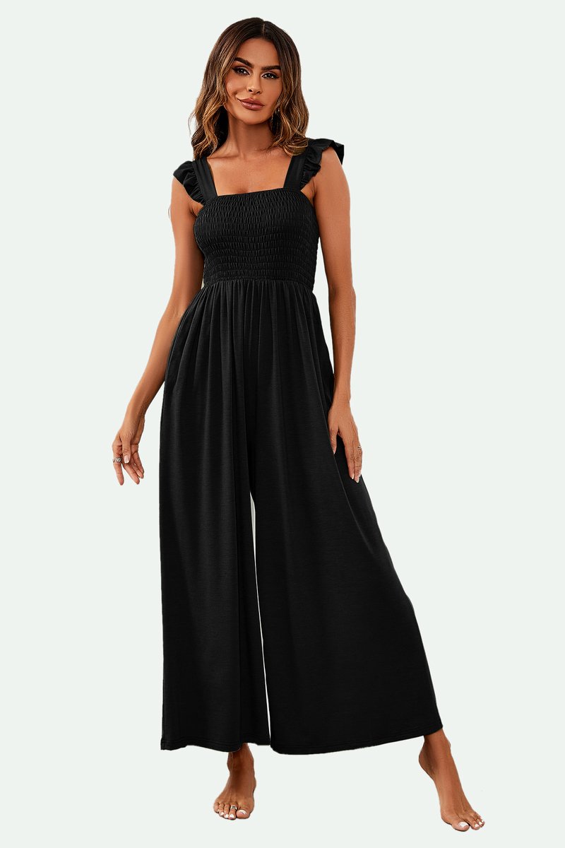 Jumpsuit met bandjes en ruches in zwart