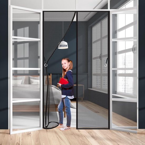 Magnetische hordeur 255 x 300 cm, Magisch scherm met full-frame klittenband, Makkelijk te installeren voor Keep Bugs Fly Out, Zwart