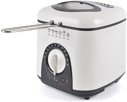 Compacte friteuse met thermostaat en antiaanbaklaag - 1 liter, ivoorwit