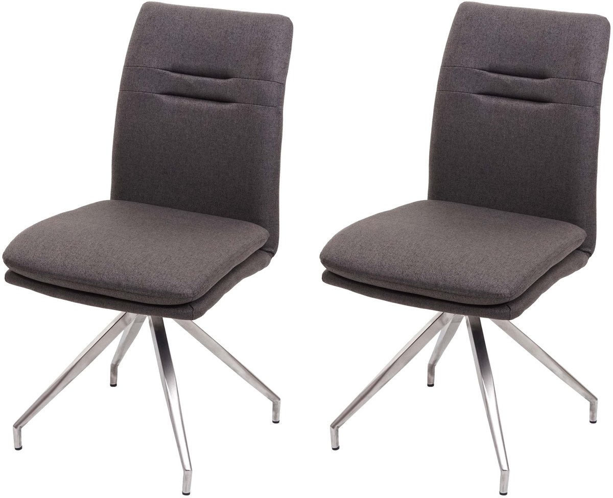 Set van 2 eetkamerstoelen MCW-H70, keukenstoel, stoel met rugleuning, stof/textiel, geborsteld roestvrij staal ~ grijs-bruin