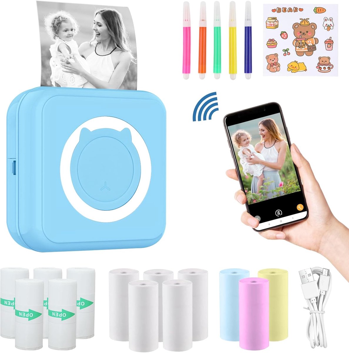 Draagbare Mini Thermische Bluetooth-Printer - Inktvrij, 300 DPI, Ideaal Voor Notities en Foto's