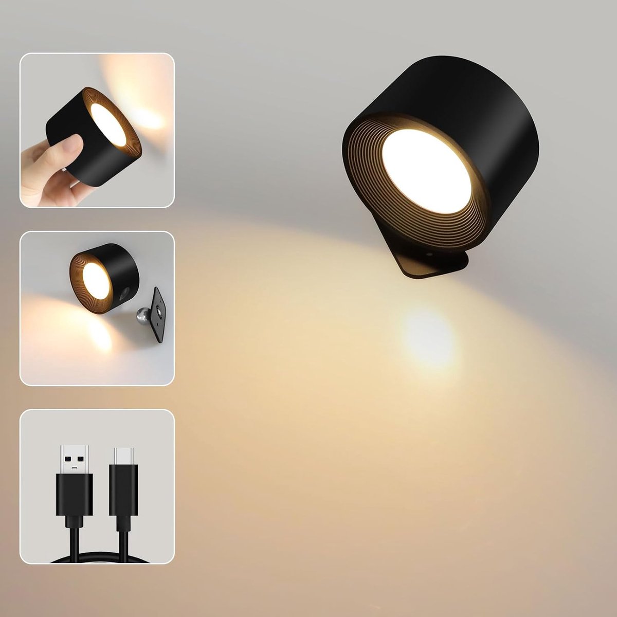 Draadloze LED Wandlamp met USB-C en Aanraakbediening - 3 Kleurmodi en Helderheidsinstellingen voor Woonkamer en Slaapkamer