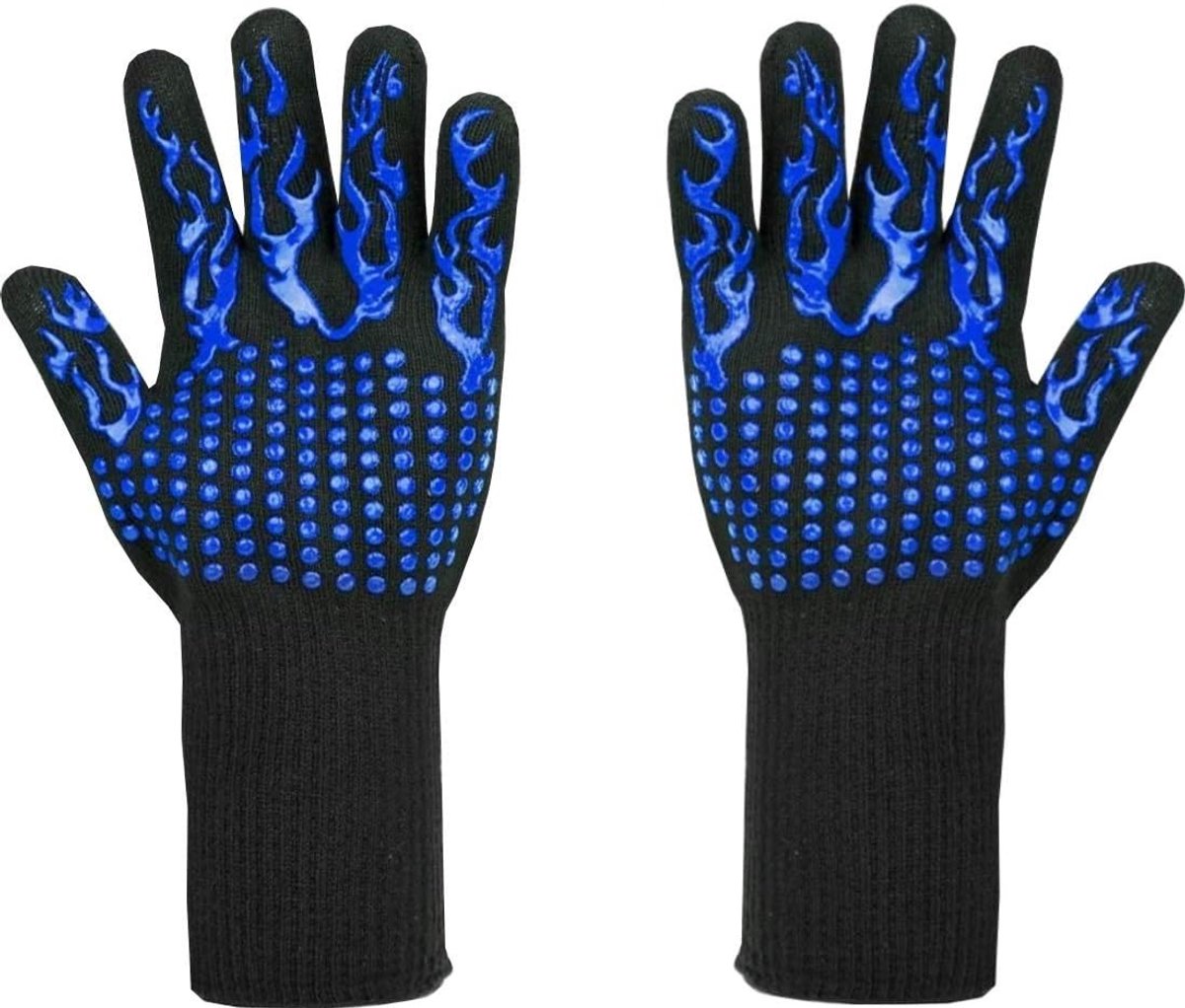 Grillhandschoenen, ovenwanten, hittebestendig tot 800 °C, L5 snijbestendige handschoenen, premium kookhandschoenen voor grillen, koken, bakken en lassen (1 paar) (blauw)