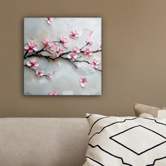 Canvas schilderij 20x20 cm - Exclusieve wanddecoratie Bloesem - Kunstzinnig - Roze - Sakura - Muurdecoratie woonkamer - Slaapkamer decoratie - Kamer accessoires - Schilderijen op canvas