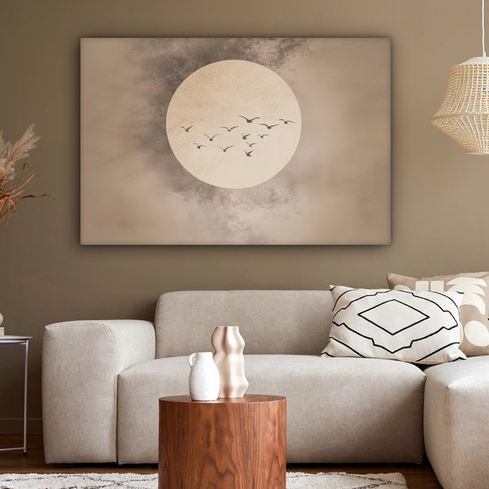 Peinture sur toile 120x80 cm - Décoration murale Vogel - Beige - Japandi - Décoration murale murale salon - Décoration chambre - Accessoires de chambre - Peintures sur toile