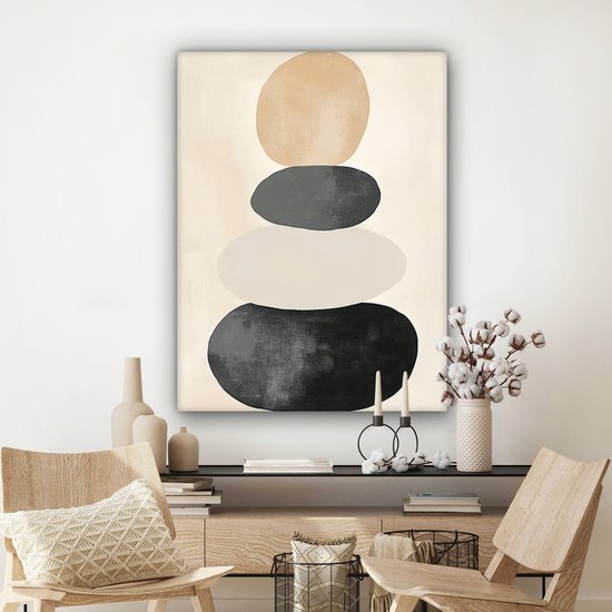 Canvas schilderij 90x120 cm - Exclusieve wanddecoratie Japandi - Wabi sabi - Beige - Muurdecoratie woonkamer - Slaapkamer decoratie - Kamer accessoires - Schilderijen op canvas