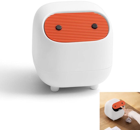 Mini-prullenbak met deksel - Leuke prullenbak voor op het bureau - Kleine prullenbak - Heeft pootjes aan de onderkant - Gemakkelijk te gebruiken - Perfect voor op het badkamermeubel, bureau, kantoor of salontafel - Wit